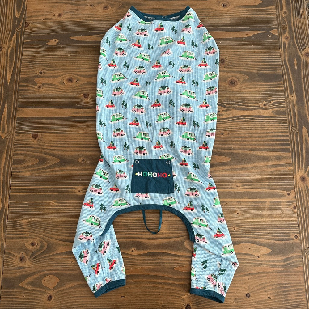 Merry & Bright Dog Pajamas Large Blue Christmas Print HOHOHO Pocket Pet